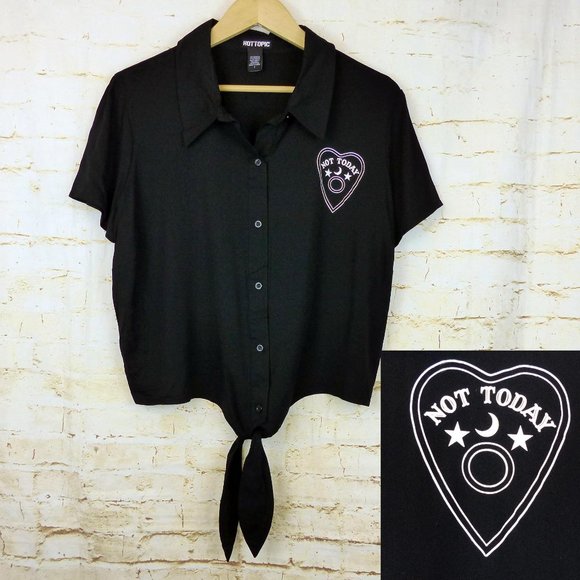 Hot Topic Not Today Planchette Tie Front Button Up Top Womens Plus 1 Black Goth - Picture 1 of 12